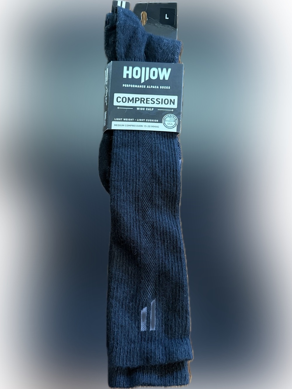 Hollow Performance Alpaca Compression Socks Black Wide Calf Size Large NWT